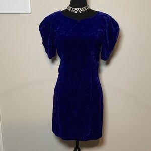 Vintage Royal Blue Velvet Dress | Puff Sleeve Bodycon Cocktail Dress